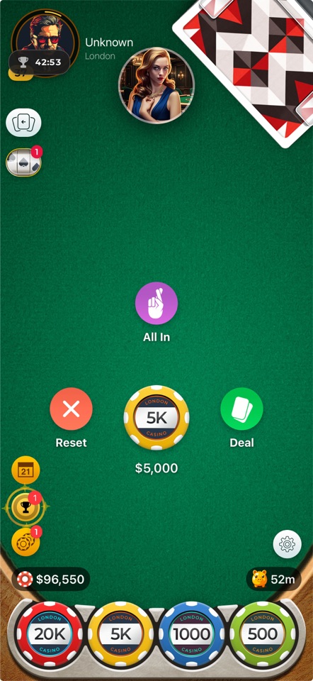 Blackjack table from the official App Store listing
